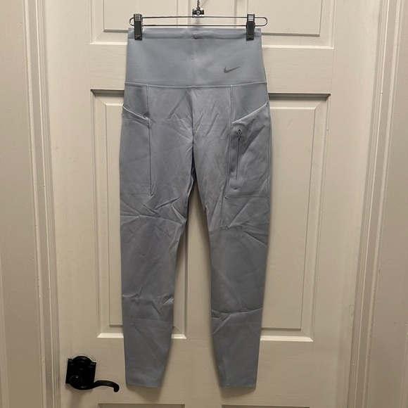 Nike Small Go Dri Fit Soft Gray/Light Blue Performance Leggings - Picture 6 of 7